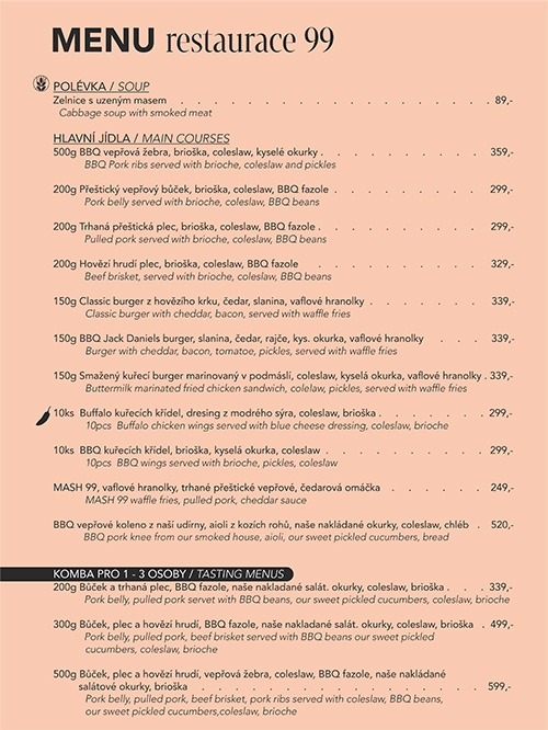 Menu Restaurace 99
